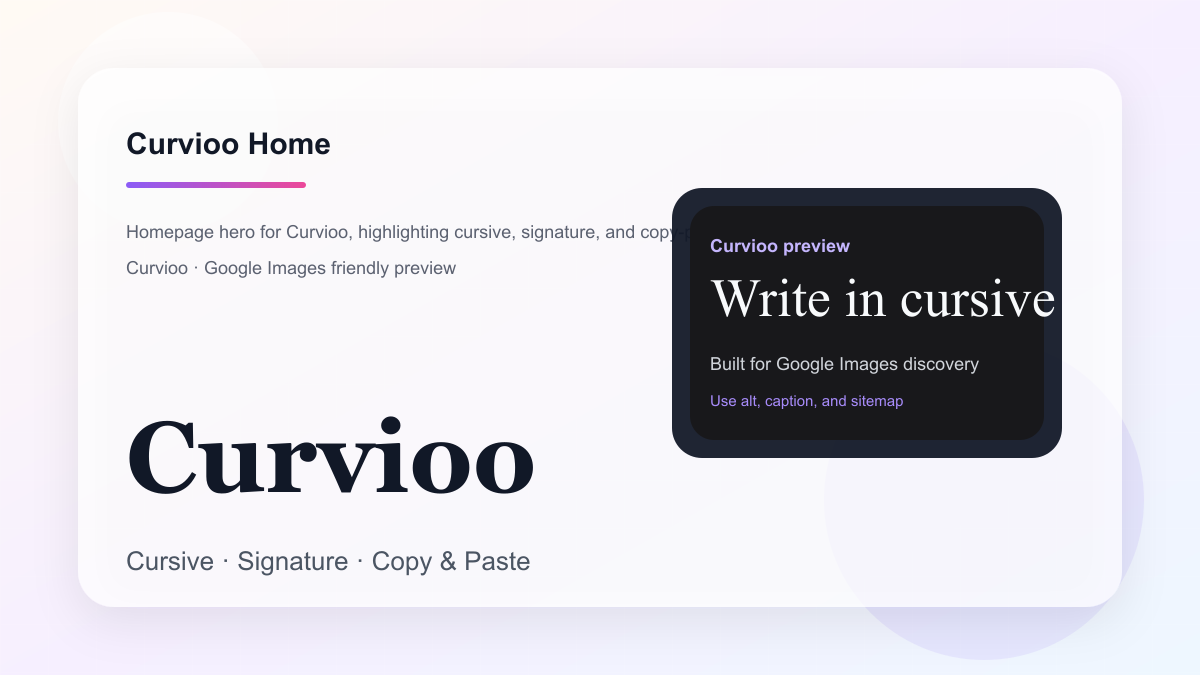 Curvioo cursive text generator homepage hero image